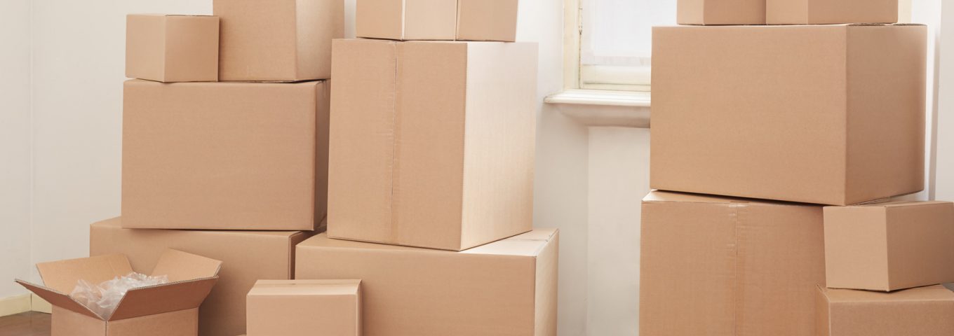 Cardboard boxes in apartment on moving day